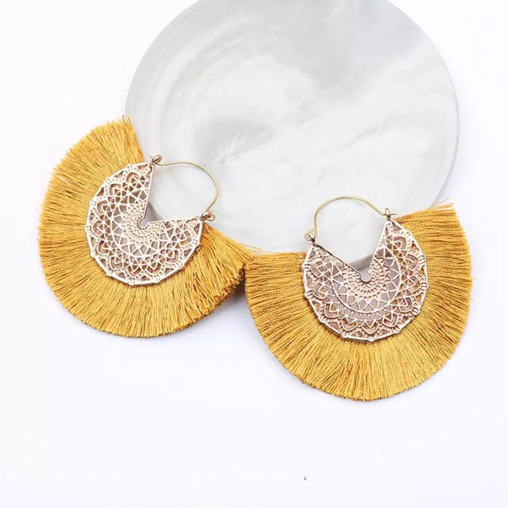Anthropologie  Amelia Filigree Silk Hoop Earrings - Picture 2 of 5